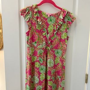 Lilly Pulitzer pink and green floral silk dress